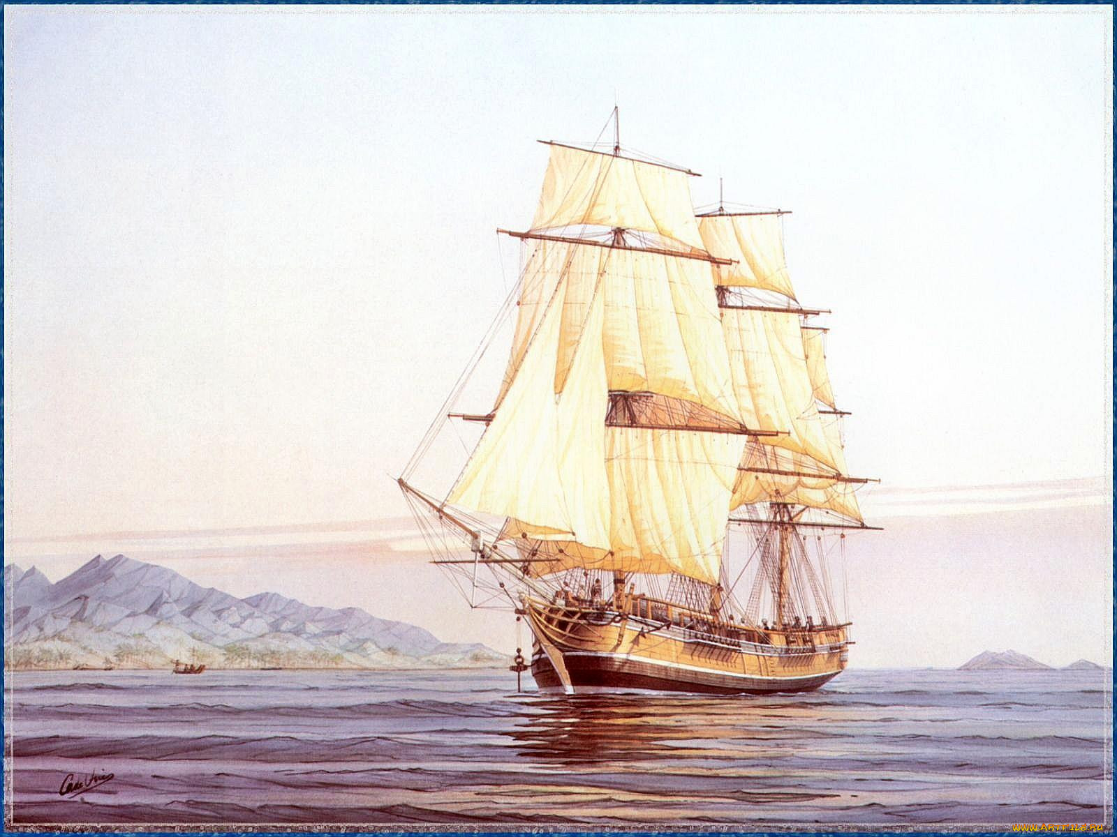 Деревянный корабль в море